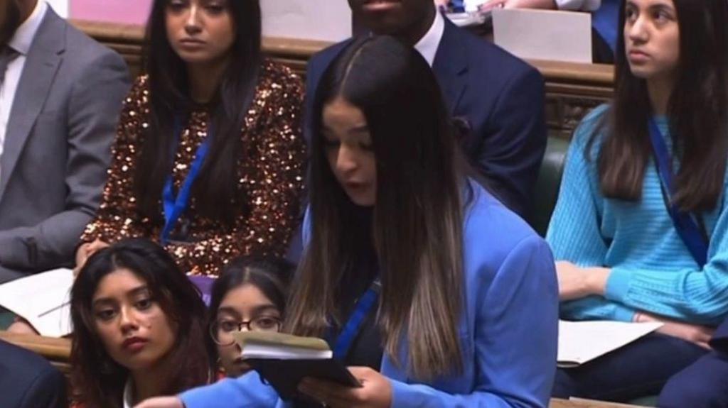 Ayah Mamode speaks at a Youth Parliament session in the House of Commons