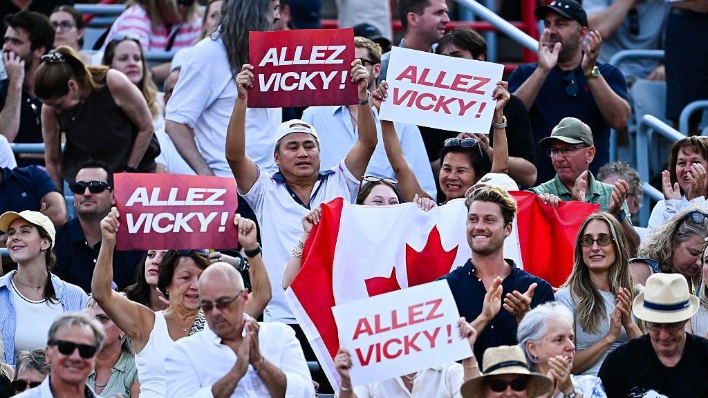 Fans supporting Victoria Mboko at the Canadian Open