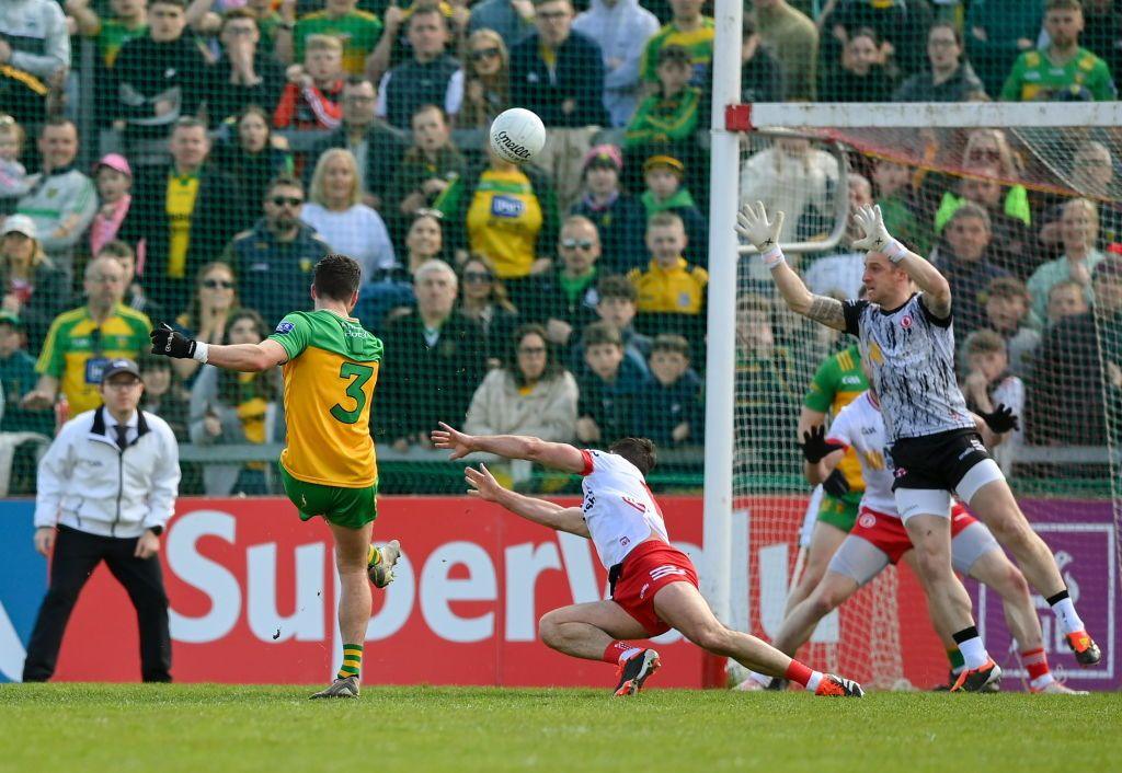 Brendan McCole scores an equalising point for Donegal