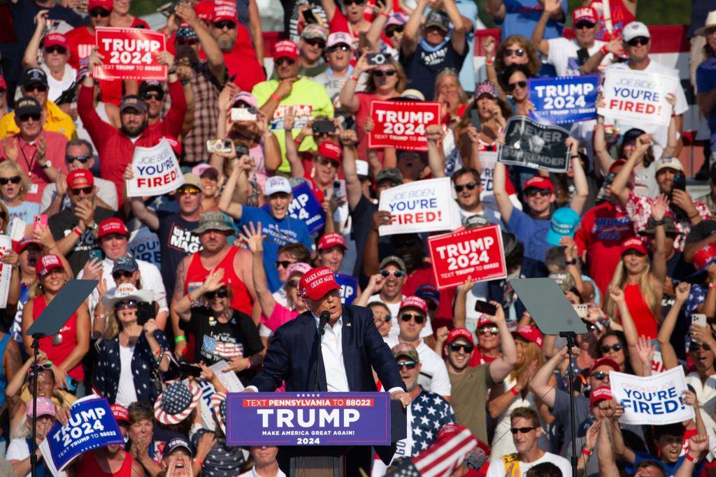 ormer US President and Republican presidential candidate Donald Trump speaks during a campaign event 