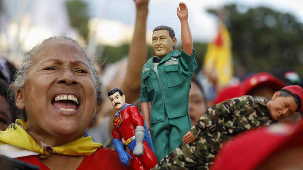 Supporters of President of Venezuela Nicolas Maduro attend a rally ahead of the presidential election on July 18, 2024 in Caracas, Venezuela. 