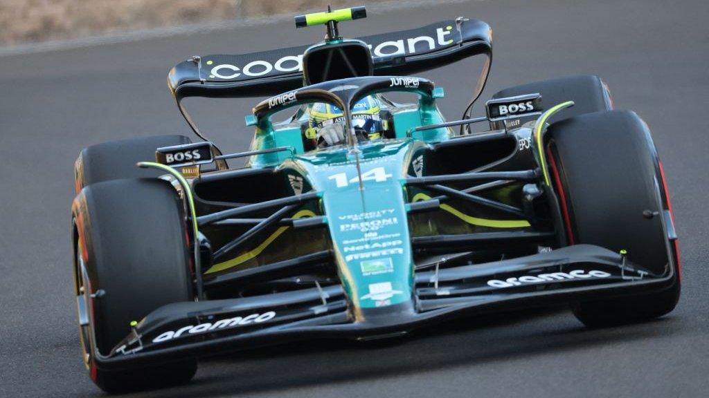 Fernando Alonso driving his Aston Martin car during the Azerbaijan Grand Prix