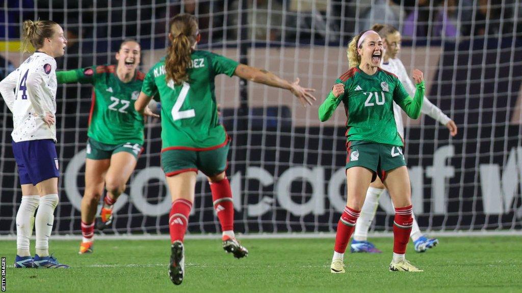 Mayra Pelayo of Mexico celebrates scoring during second-half stoppage time