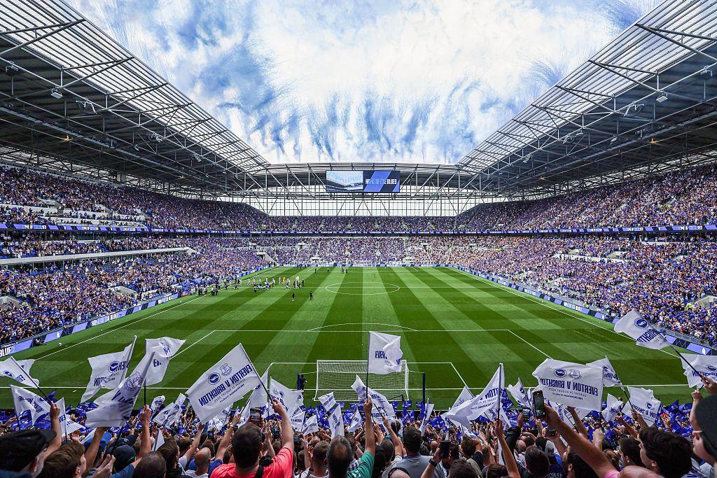 Fireworks are fired as the teams emerge before the Premier League match between Everton and Brighton & Hove Albion at Hill Dickinson Stadium in Liverpool, England. Photo by Michael Regan