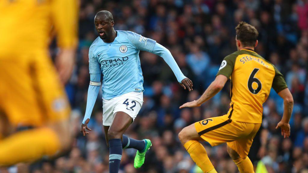 Yaya Toure of Manchester City during the Premier League match between Manchester City and Brighton and Hove Albion at Etihad Stadium on May 9, 2018