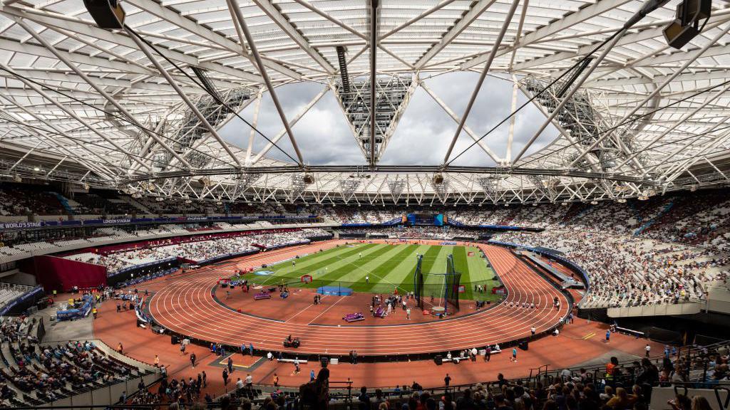 A wide view of a Diamond League event at London Stadium