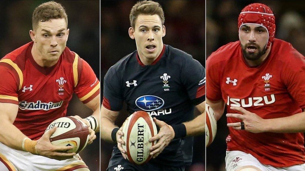 George North, Liam Williams and Coty Hill of Wales