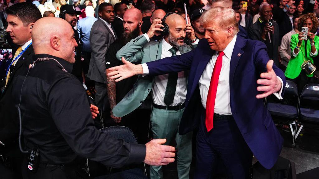 Donald Trump greets Joe Rogan at UFC 309