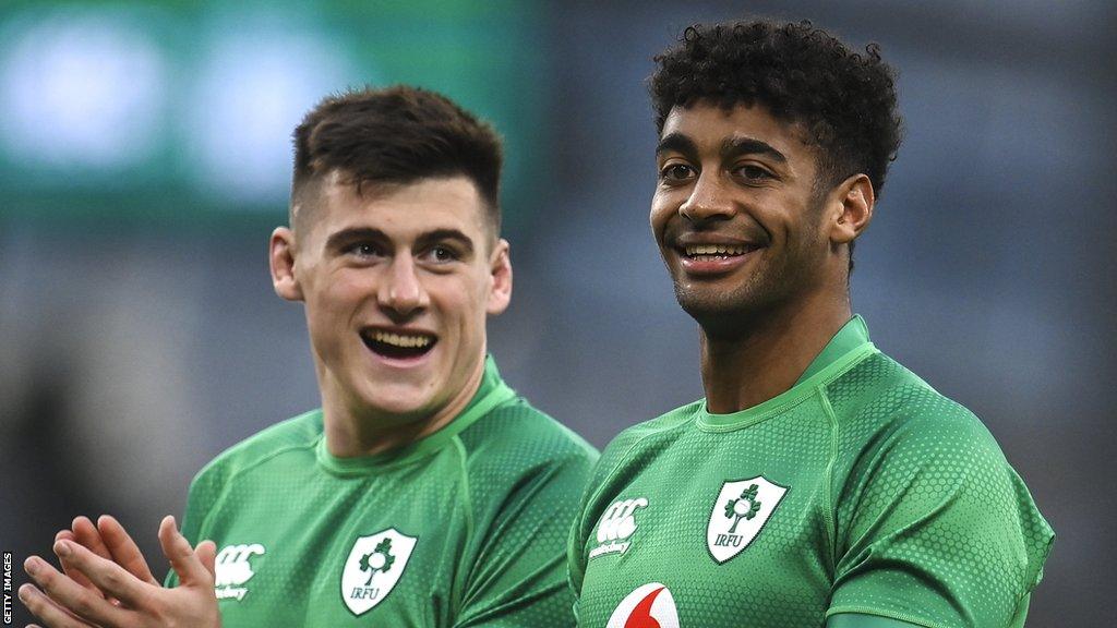 Baloucoune and Dan Sheehan after Ireland's win over Fiji in 2022