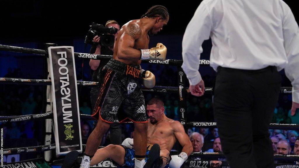 Anthony Yarde stands over Stefani Koykov