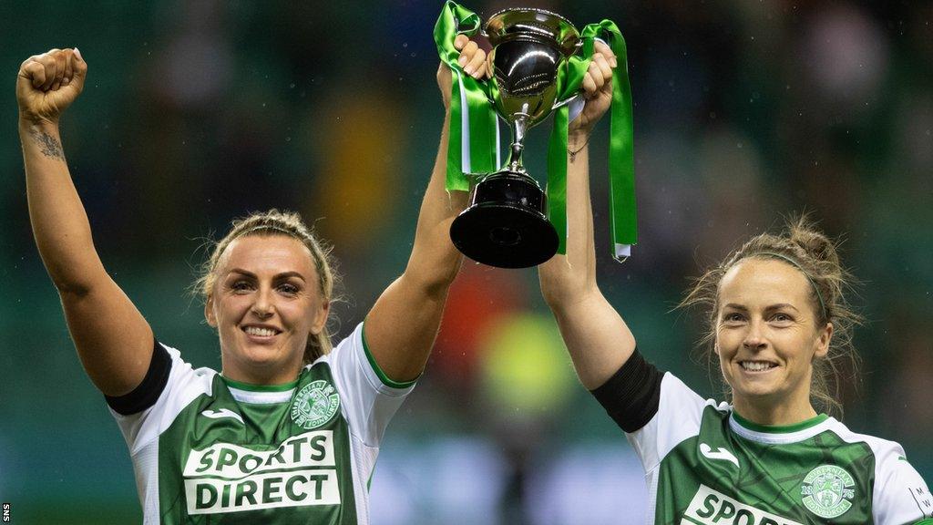 Hibs' Siobhan Hunter and Joelle Murray lift the Capital Cup