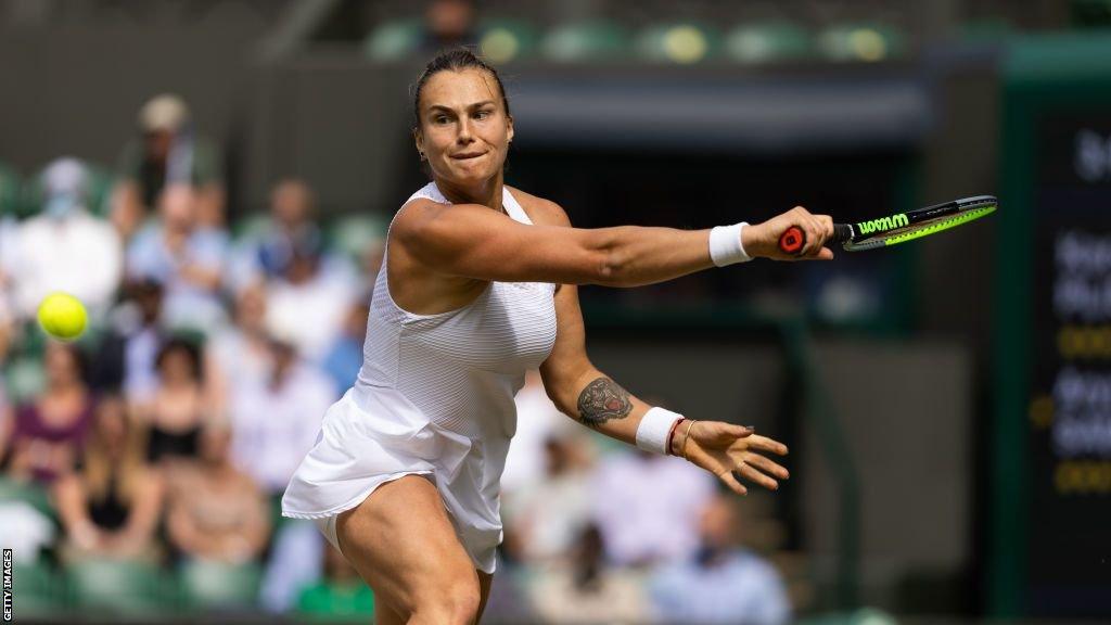 Aryna Sabalenka playing in the Wimbledon semi-finals in 2021