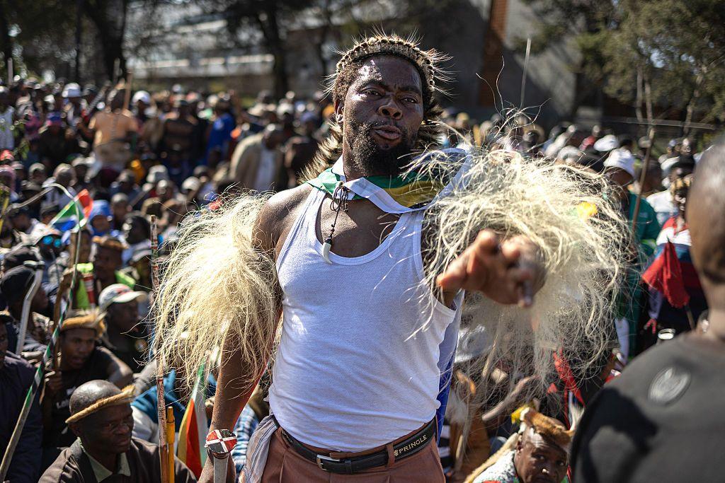 Nkosikhona "Phakelumthakathi" Ndabandaba gestures during a march against undocumented migrants organised by March in March movement in Soweto on 29 June.