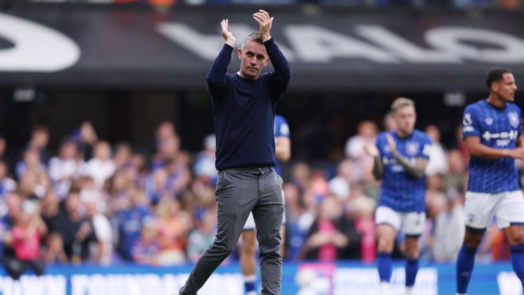 Kieran McKenna, Manager of Ipswich Town, gestures