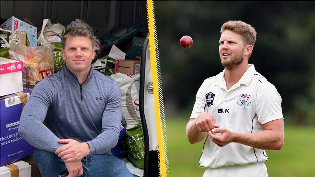 Stuart Meaker in his van, left, and playing for Aukland, right