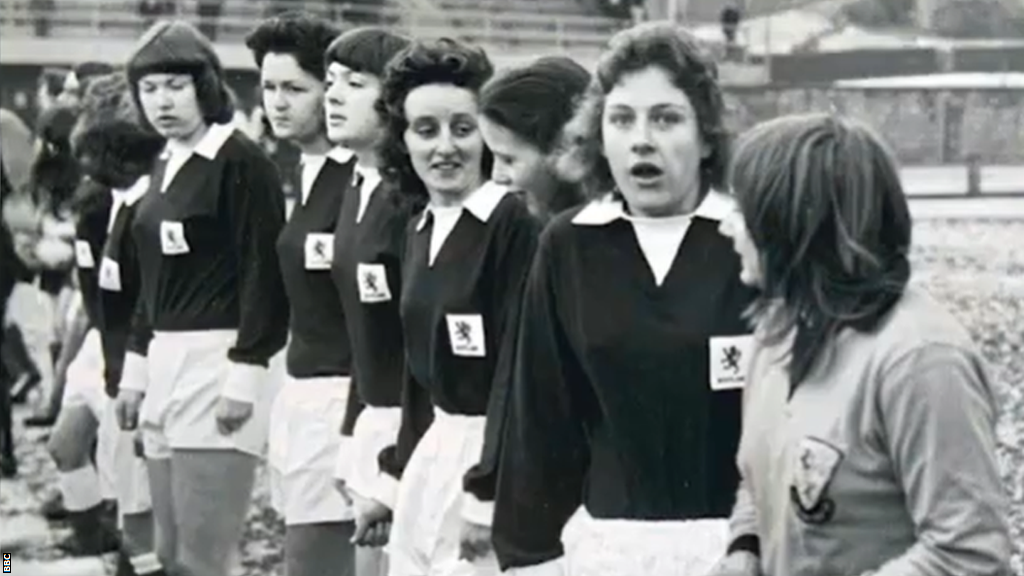 Scotland players line up before the match