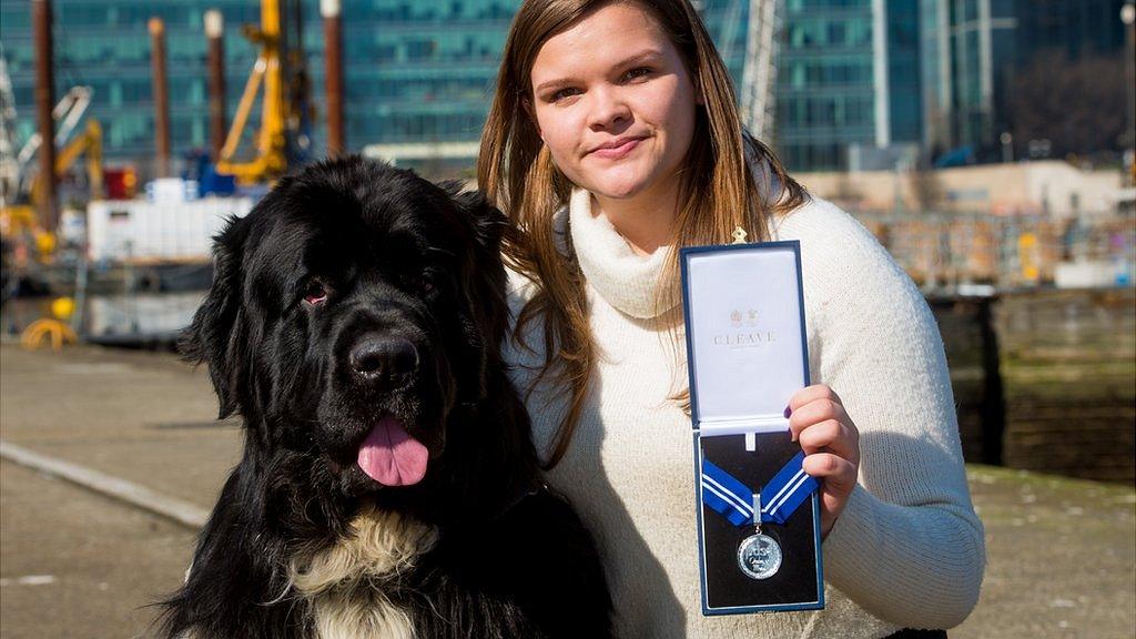 Whizz's handler Ellie Bedford and descendent Tizz