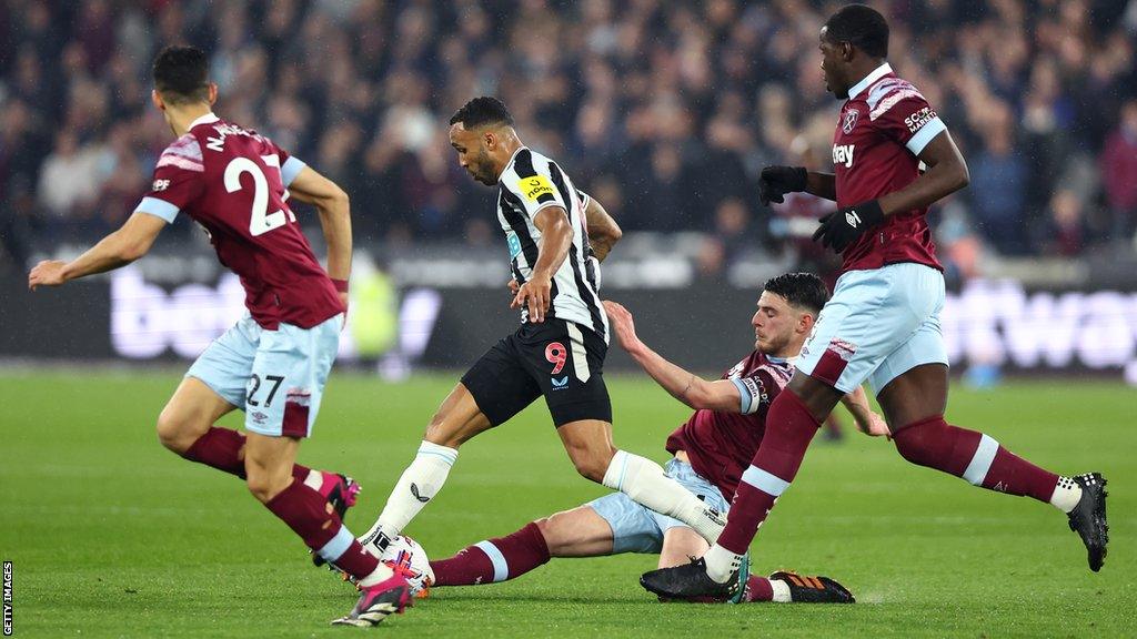 West Ham and England midfielder Declan Rice in action