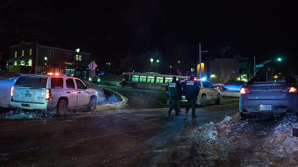 Canadian police officers respond to a shooting in a mosque at the Québec City Islamic cultural center