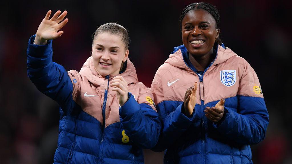 Jess Park (left) and Jess Naz acknowledge the crowd