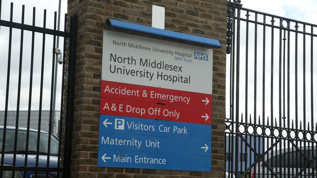 A sign seen outside the North Middlesex University Hospital in Edmonton, north London.