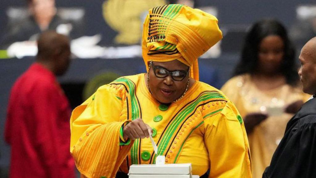 African National Congress's (ANC) Pemmy Majodina casts her ballot in a vote for the speaker of parliament during the first sitting of the National Assembly following elections, at the Cape Town International Convention Center (CTICC) in Cape Town, South Africa June 14, 2024.