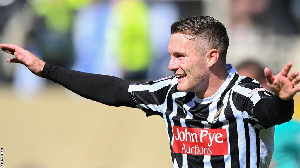 Macaulay Langstaff celebrates scoring for Notts County in League Two