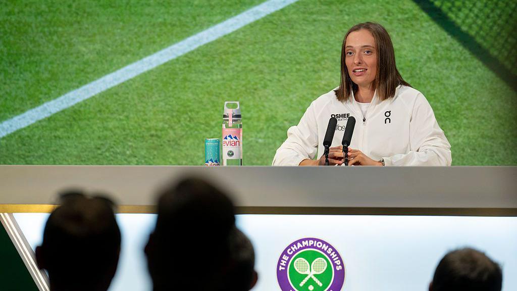 Iga Swiatek speaks to the media at Wimbledon in 2025