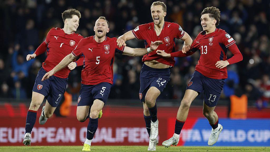Ladislav Krejci, Vladimir Coufal, Tomas Soucek and Mojmir Chytil of Czech Republic celebrating the victory