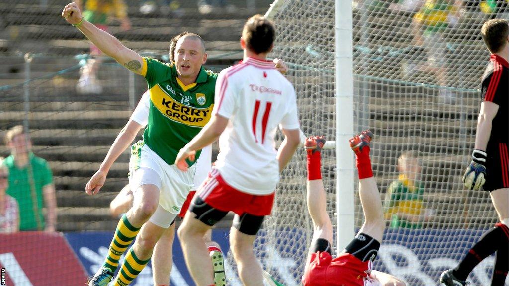 Kieran Donaghy celebrates after notching a score in Kerry's qualifier victory over Tyrone in 2012