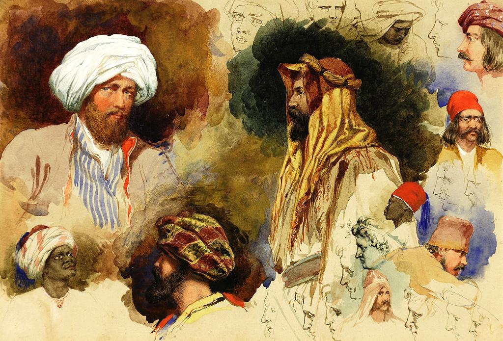 Portrait studies of figures in Eastern Costume (1842), by Richard Dadd (on loan from Winchester College)