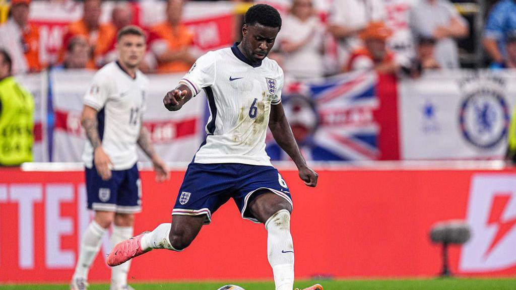 Marc Guehi plays a pass in England's 2-1 win over the Netherlands