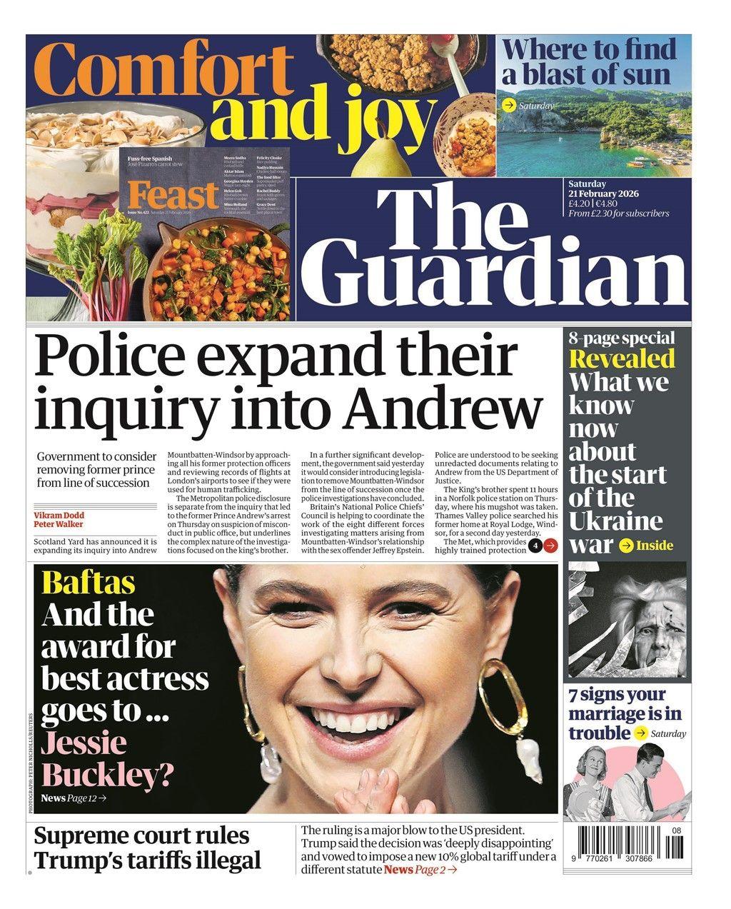 “Policia zgjeron hetimin e saj ndaj Andrew”, shkruhet në titullin kryesor të faqes së parë të gazetës Guardian.