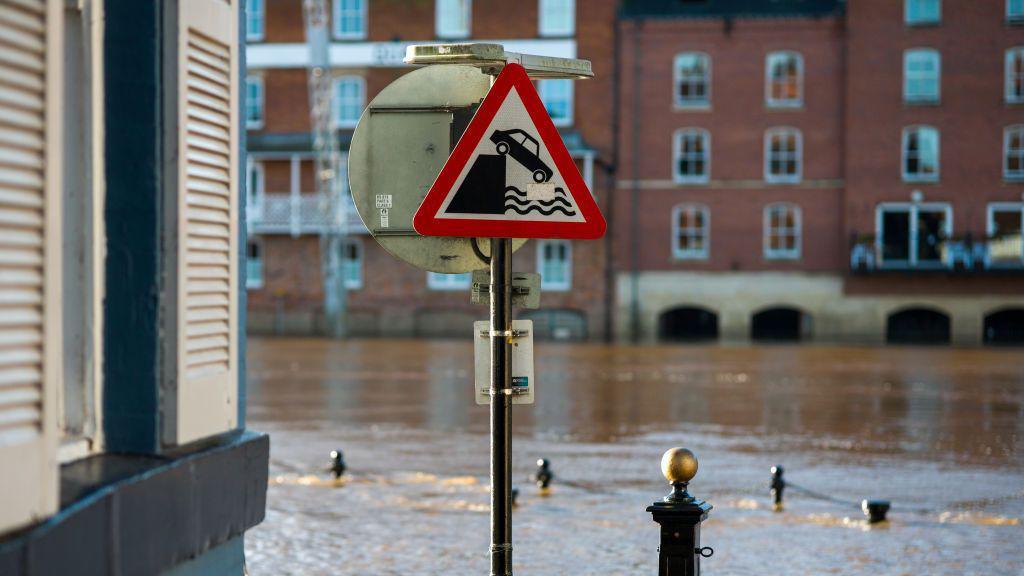 Flooded street after after the River Ouse burst its banks.