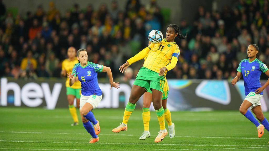 Khadija Shaw playing for Jamaica during 2023 Women's World Cup.