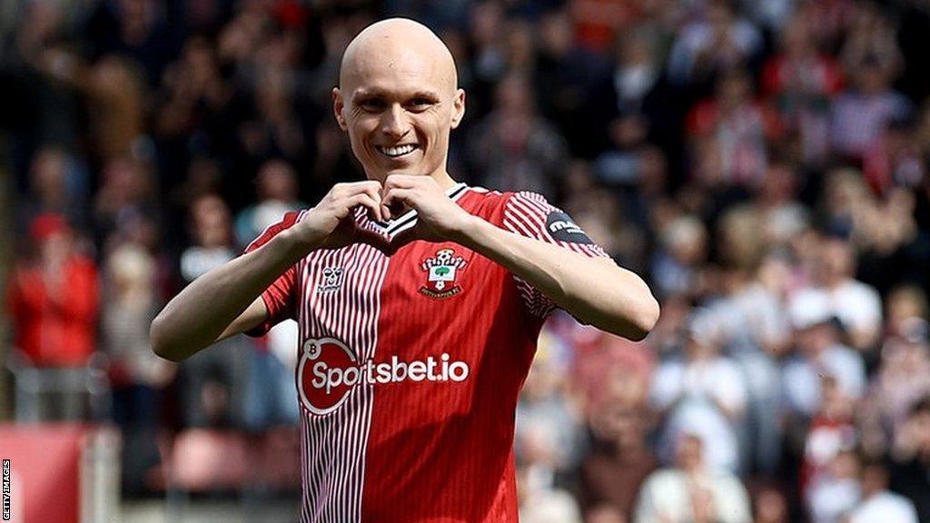 Southampton midfielder Will Smallbone celebrates scoring against Watford