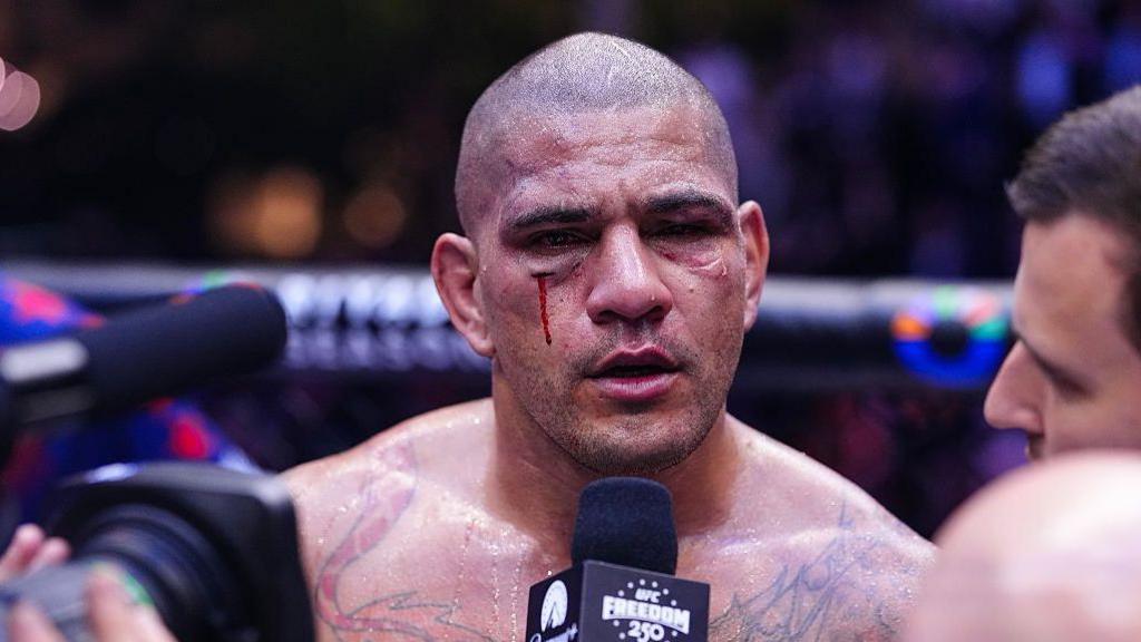 Alex Pereira gives his post-fight interview after losing to Ciryl Gane at UFC Freedom 250