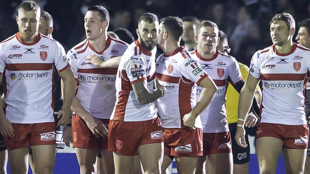 Hull KR celebrate Joel Tomkins' try