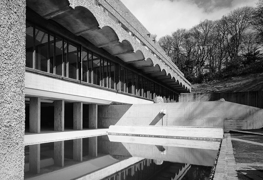 A bridge over a shallow pool was the entrance to St Peter's main block