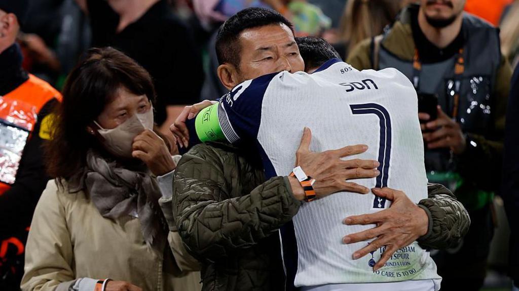 Son Heung-min hugs his father