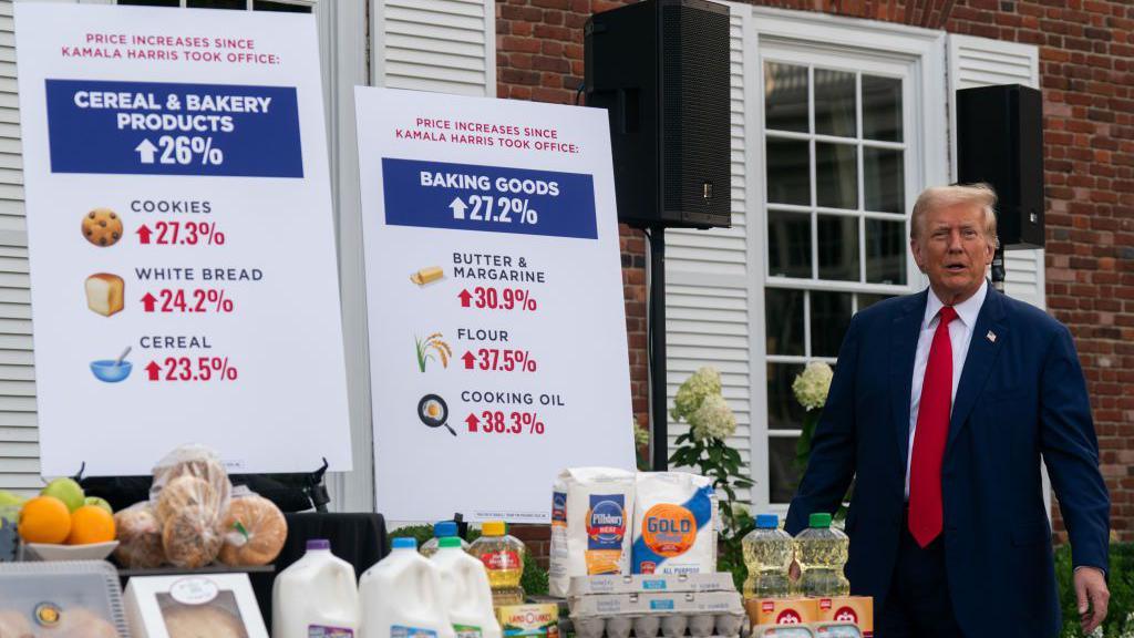 Trump surrounded by food items