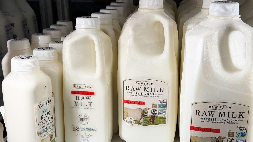 Raw milk on shelf