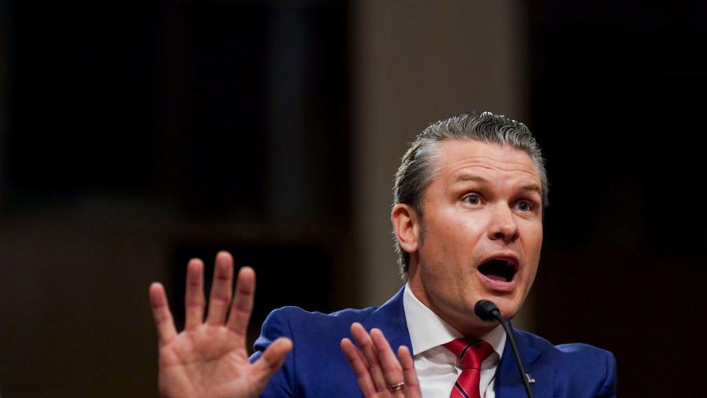 Pete Hegseth gesticulates as he addresses the Senate Armed Service Committee for his defence secretary confirmation hearing 