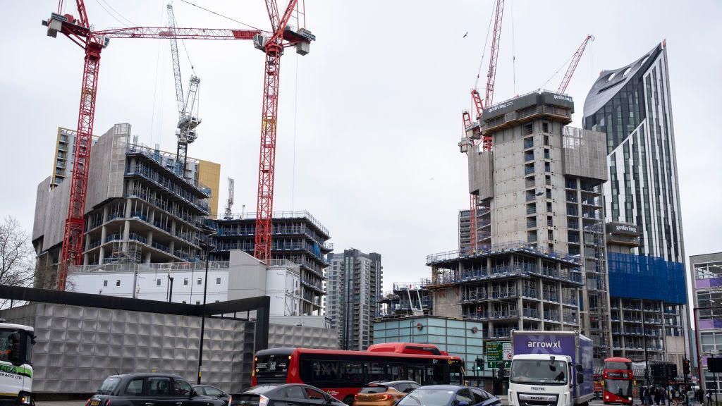 Redevelopment construction site at Elephant and Castle continues to take shape as the concrete structures of what will be new apartments on 7th February 2024