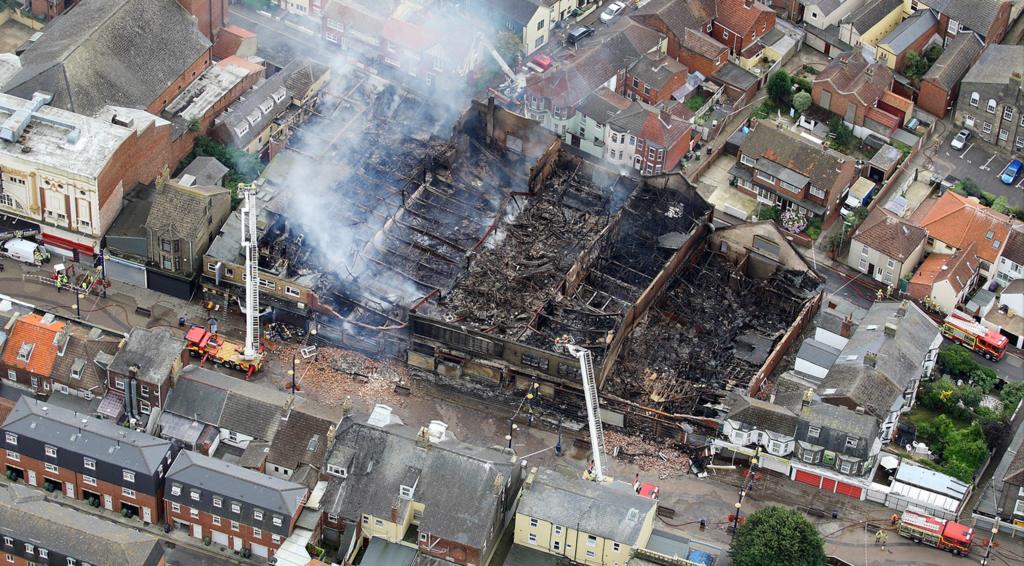 Aerial view of fire damage in Great Yarmouth