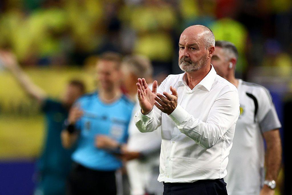 Steve Clarke, Manager of Scotland, reacts during the FIFA World Cup 2026 Group C match between Scotland and Brazil 