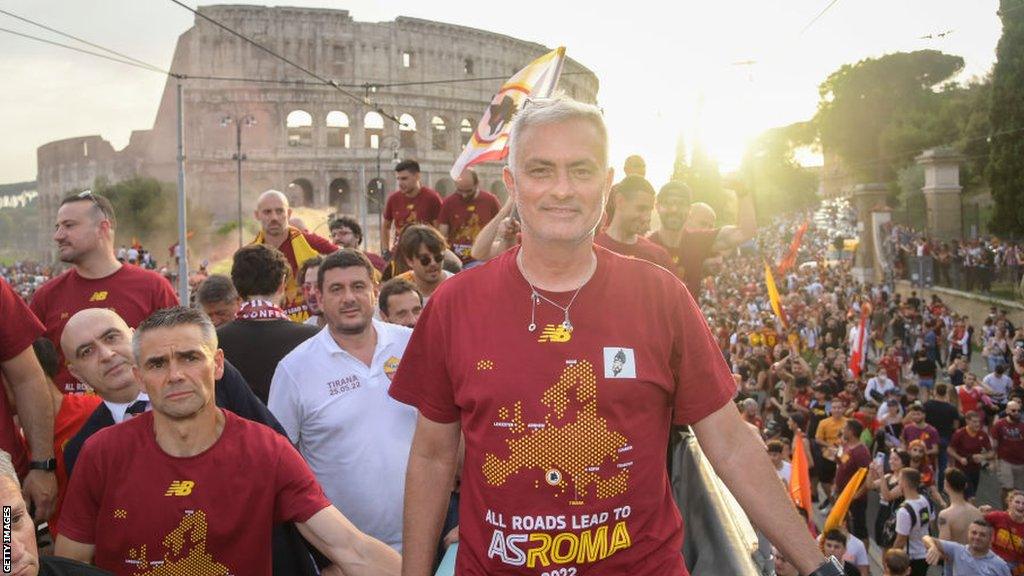 Jose Mourinho on an open top bus parade