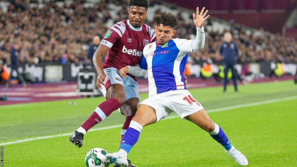 Tyrhys Dolan (right) was part of the Blackburn Rovers side that knocked Premier League West Ham out of the Carabao Cup at London Stadium on 9 November