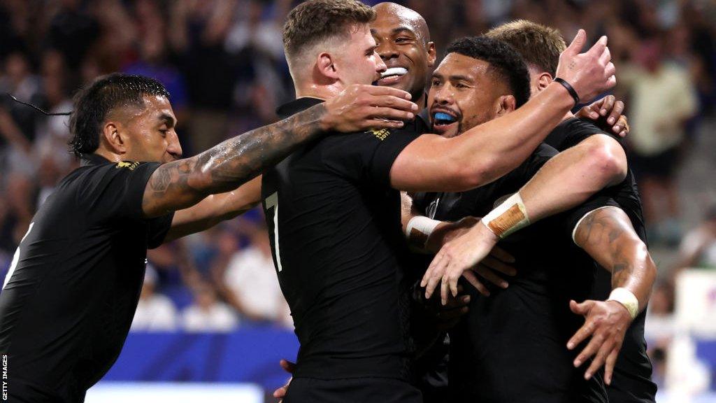 Ardie Savea celebrates scoring a try