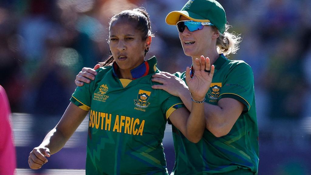 South Africa players celebrate a wicket